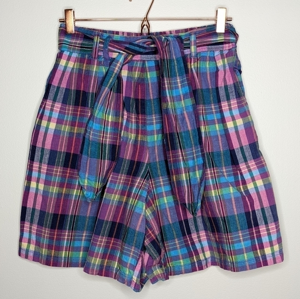 ✨3/$15 Vintage Triple blue purple green plaid shorts M